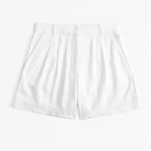 Abercrombie & Fitch White Curve Love High Waisted Linen Blend Shorts